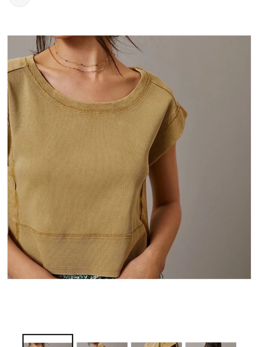 Pilcro Ribbed Short-Sleeve Crop Top in Mustard